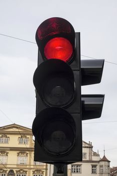 Red color on the traffic light in Prague