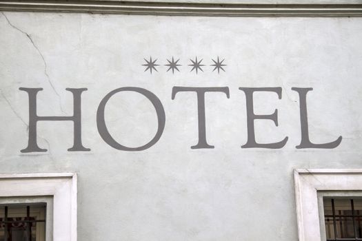 Hotel sign closeup in Prauge
