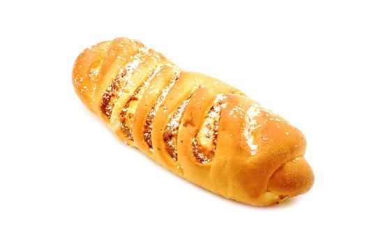 Fresh croissant with coconuts and poppy isolated on white background