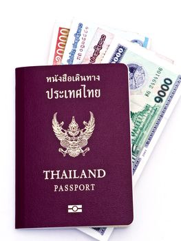 Thai passport and Lao money.