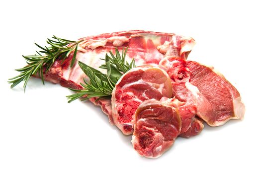 a group of rib lamb isolated on white