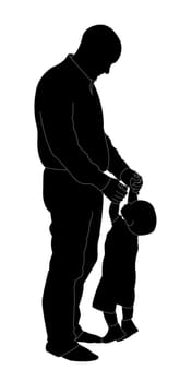 man and child standing and holding hands (silhouette)