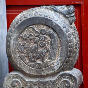 China Dragon Door Stone Houhai Beijing, China.  China door stones were used to symbolize status of officials under Emperor.