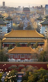 Jinshang Park Looking North at Drum Tower, Beijing, China, Vertical