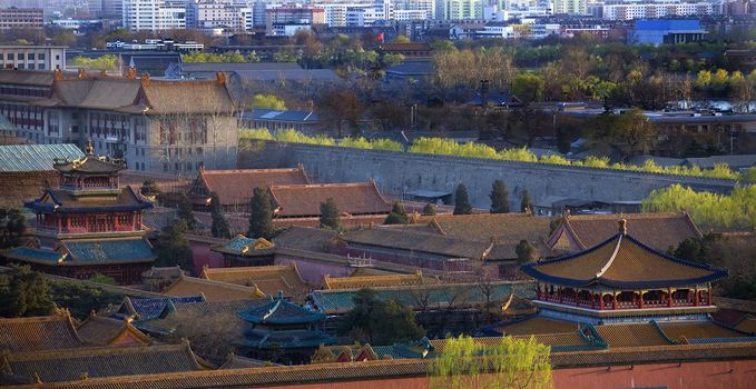 Red and Blue Pavilions among Old Imperials Buidings Forbidden City Beijing China