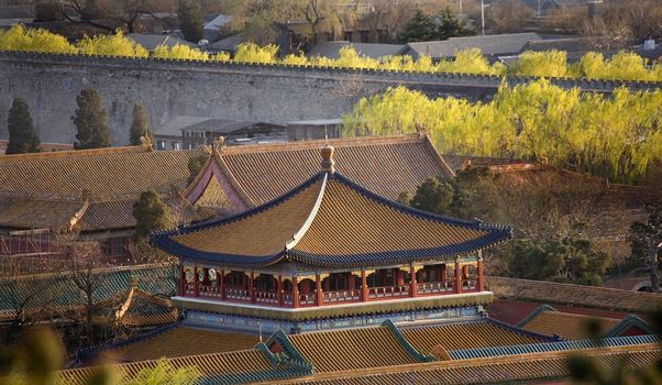 Blue Pavilion Green Trees Forbidden City Beijing China