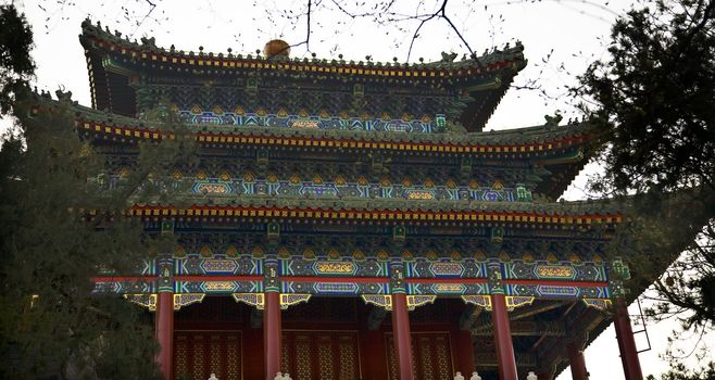 Old Ancient Chinese Pavilion Jingshan Gongyuan, Coal Hill Park Beijing China Behind Forbidden City and Tiananmen Square