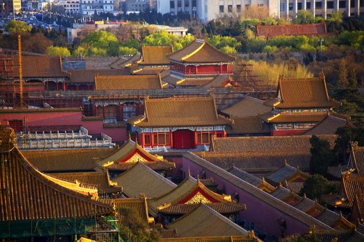 Red Pavilion among Old Imperials Buidings Forbidden City Beijing China