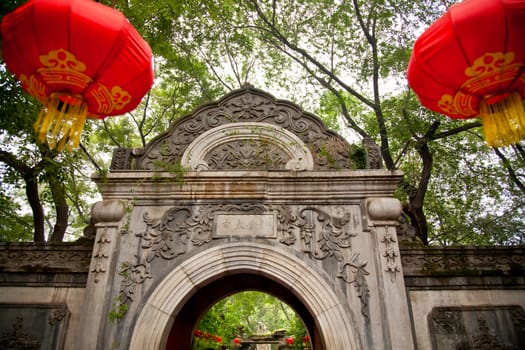 Stone Gate Garden Red Lanterns Prince Gong's Mansion, Beijing China. Built during Emperor Qianlong Reign.