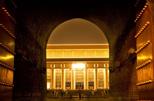 Mao Zedong Tse Tung Tomb from Qianmen Zhengyang Gate Tiananmen Square Beijing, China Night Shot