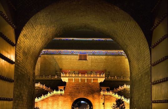 Zhenyang Gate from Qianmen Gate Tiananmen Square Beijing, China Night Shot