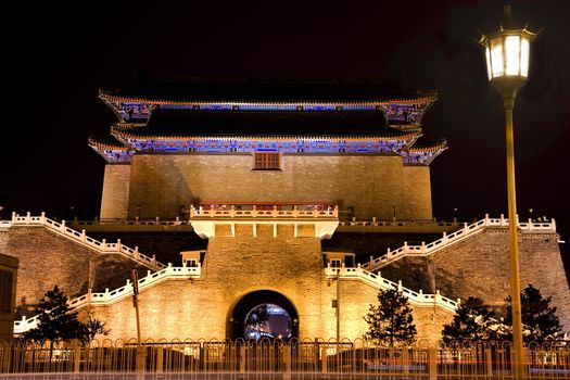 Zhengyang Gate with Streetlight Tiananmen Square Beijing, China Night Shot