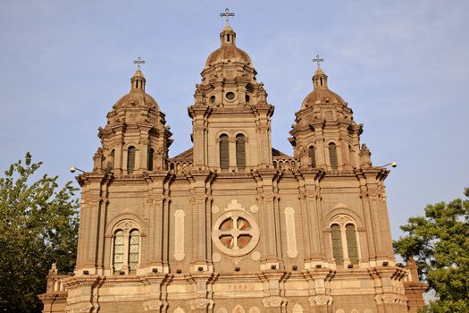 St. Joseph Wangfujing Cathedral, Basilica, Facade Church Beijing China.  Very famous Catholic Church built in 1655 and in Boxer Rebellion