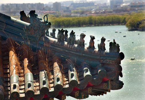 Roof Figurines Longevity Hill Tower of the Fragrance of the Buddha Summer Palace Beijing China  Nicknamed Bitter End in Chinese