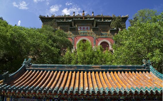 Gate Longevity Hill Summer Palace Beijing China  Chinese characters are not trademarks, but ancient Buddhist sayings.  Say Fragarant world.