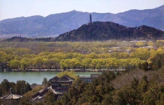 Yu Feng Pagoda From Longevity HIll Summer Palace Willows Beijing China