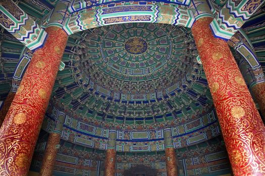 Imperial Vault Inside Ceiling Pillars Temple of Heaven Beijing China Made all of wood