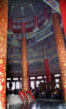 Ornate Detailed Wooden Inside Temple of Heaven Beijing, China