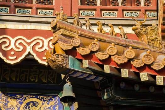 Roofs Figures Decorations Yonghe Gong Buddhist Lama Temple Beijing China Built in 1694, Yonghe Gong is the largest Buddhist Temple in Beijing.