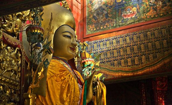 Zhong Ke Ba, Famous Monk, Founder of Yellow Hat Buddhism Altar Offerings Tanka Yonghe Gong Buddhist Lama Temple Beijing China Built in 1694, Yonghe Gong is the largest Buddhist Temple in Beijing.