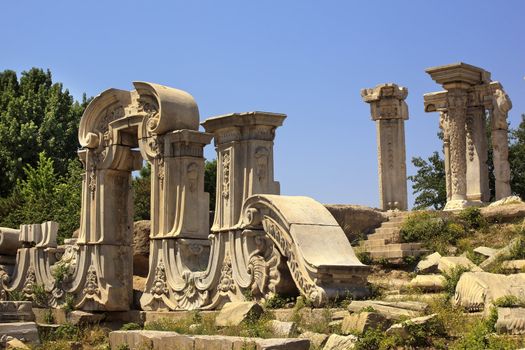 Ancient Gate Ruins Pillars Old Summer Palace Yuanming Yuan Beijing China  Old Summer Palace was destroyed by British and French Army in 1860 Second Opium War Dashuifa built in 1759 by Emperor Qianlong