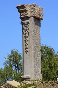 Ancient Ruins Pillar Old Summer Palace Yuanming Yuan Beijing China  Old Summer Palace was destroyed by British and French Army in 1860 Second Opium War Dashuifa built in 1759 by Emperor Qianlong