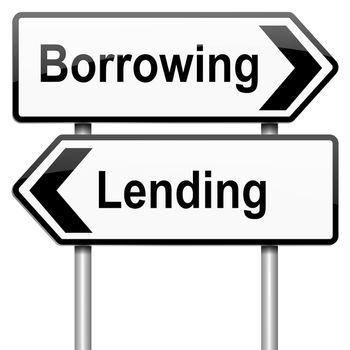 Illustration depicting a roadsign with a borrow or lend concept. White background.
