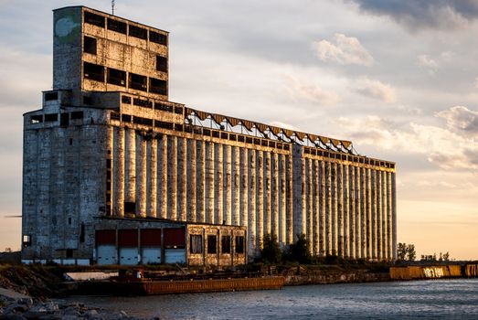 Photograph of the industrial pier for one of Buffalo's famous grain elevators that was abandoned a long time ago.