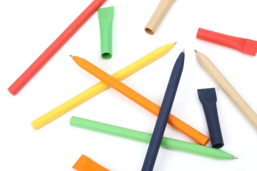 bunch of pens made ​​from recycled materials