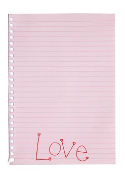 Handwriting love word on pink note paper