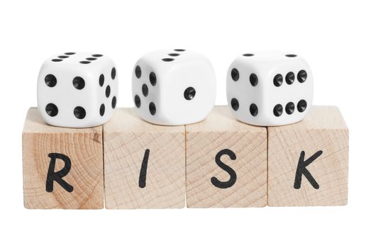 Risk spelt with wooden blocks. White background.