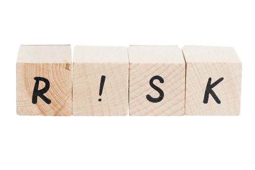 Word Risk with exclamation mark. White backgroun.