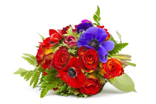 Bouquet Anemones and roses on white background