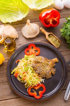 baked oyster mushrooms with fresh savoy cabbage salad