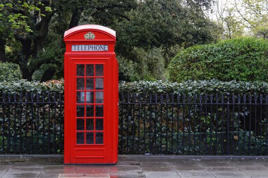 Traditional red telephone booth in London
