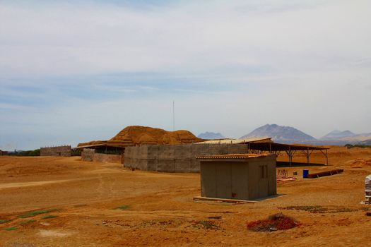 Huaca del Sol and archaeological excavations in the Moche valley in Peru
