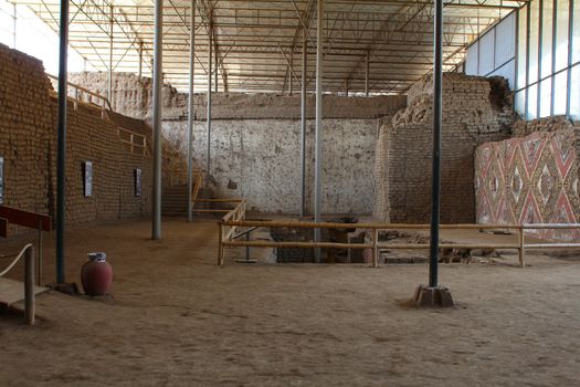 Interior atrium in Huaca de la Luna, archaeological site in the Moche valley, Peru
