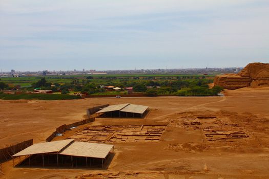 Archaeological excavation in Huaca de la Luna y del Sol in the Moche valley, Peru
