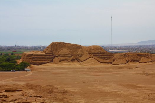 Huaca del Sol and archaeological excavations in the Moche valley in Peru
