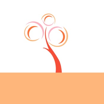 A abstract retro tree illustration with circles in pink and orange