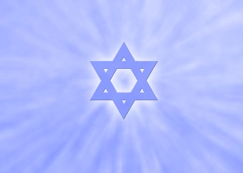 Jewish background with sunrays and glowing star of david