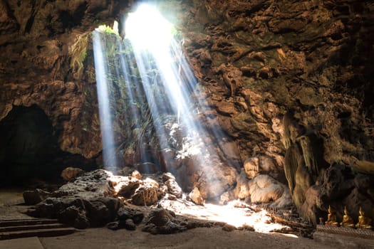 Sun Light in the cave at Khaoluang, Phetchaburi Province, Thailand.