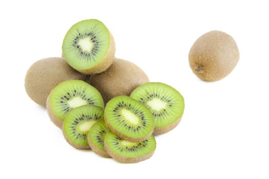 Fresh green kiwi slices isolated on white