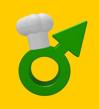male symbol with cook hat on yellow background - 3d illustration