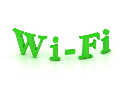 WIFI sign with green letters on isolated white background