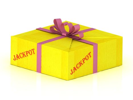 JACKPOT stamp on gift box wrapped yellow paper, illustration on a white background
