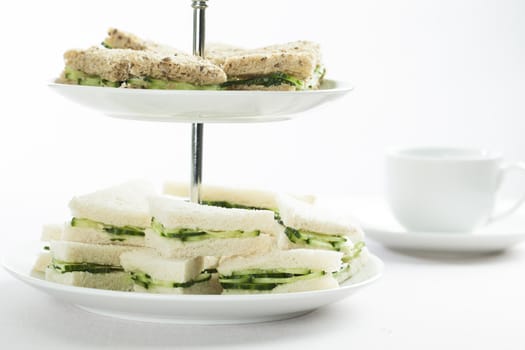 Cucumber sandwiches made with both white and whole wheat bread