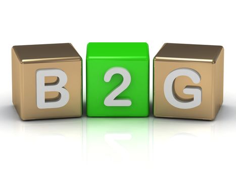 B2G business-to-government symbol on gold and green cubes on white background