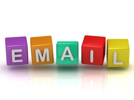 Email inscription on the colorful cubes arranged in a variation on a white background