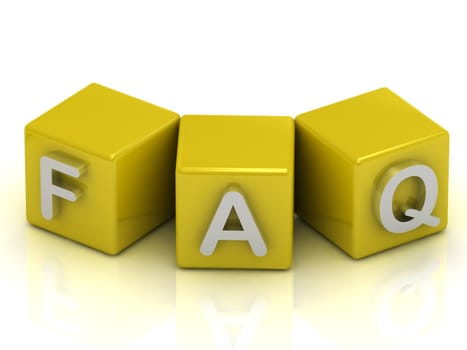 FAQ text on gold cubes on white background